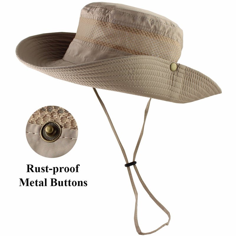 CAMOLAND Breathable Wide Brim Boonie Hat Outdoor UPF 50+ Sun Protection Mesh Safari Cap for Travel Fishing (Khaki) - Image 3